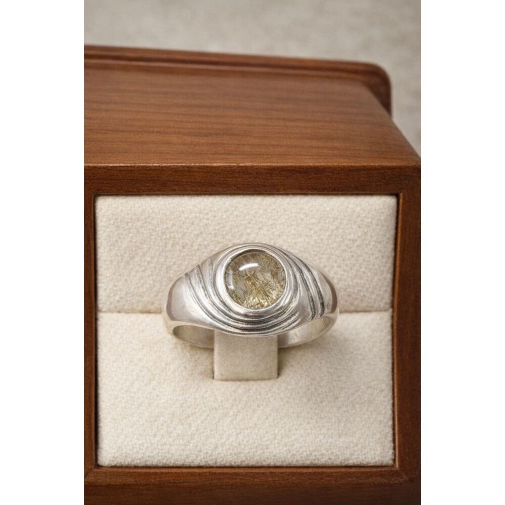 Rutilated Quartz Sterling Silver Ring Golden Rutile Threads Modern Artisan Style